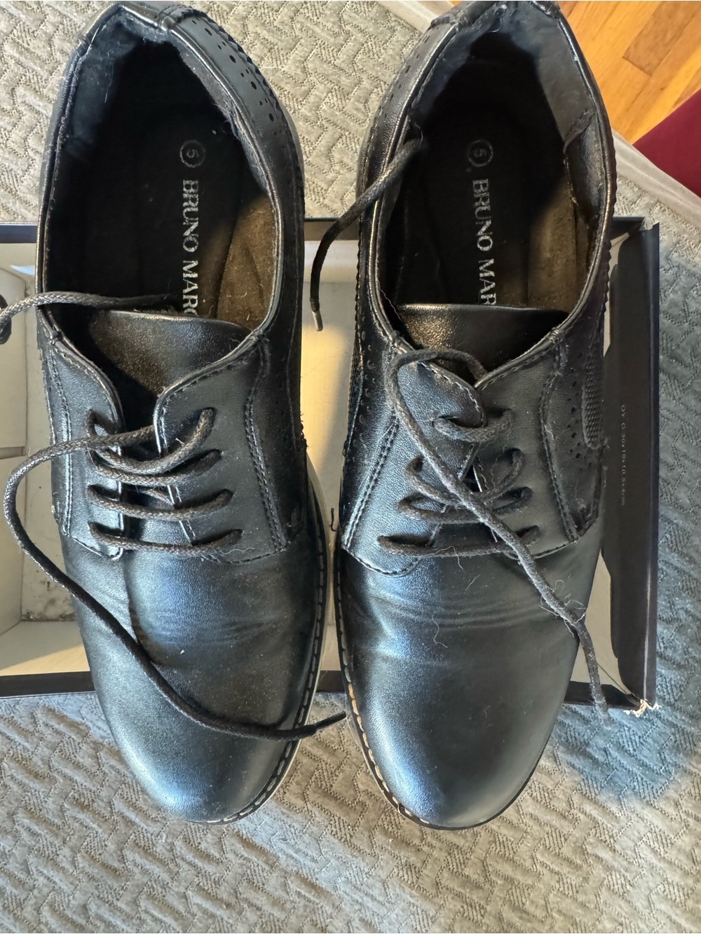 Kids Black Leather Lace-Up Derby Shoes